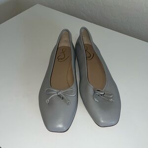 Sam Edelman Meadow Slip On Gray Leather Ballet Flats with Silver Chain Detail 9